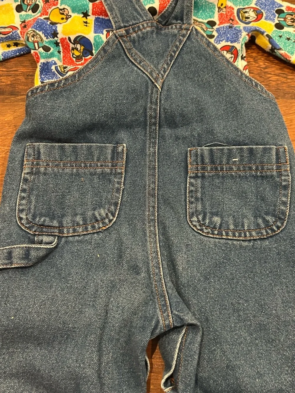 VTG Disney Babies Mickey Mouse Football Overalls and Shirt Size 6/9 Months